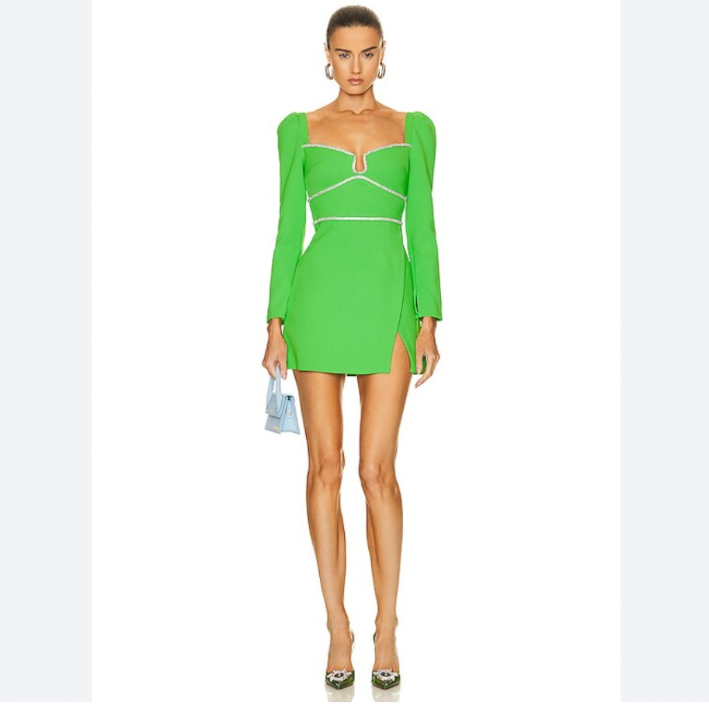 Self-Portrait Green Diamante-Embellished Crepe Mini Dress, Size 0. Never Worn.